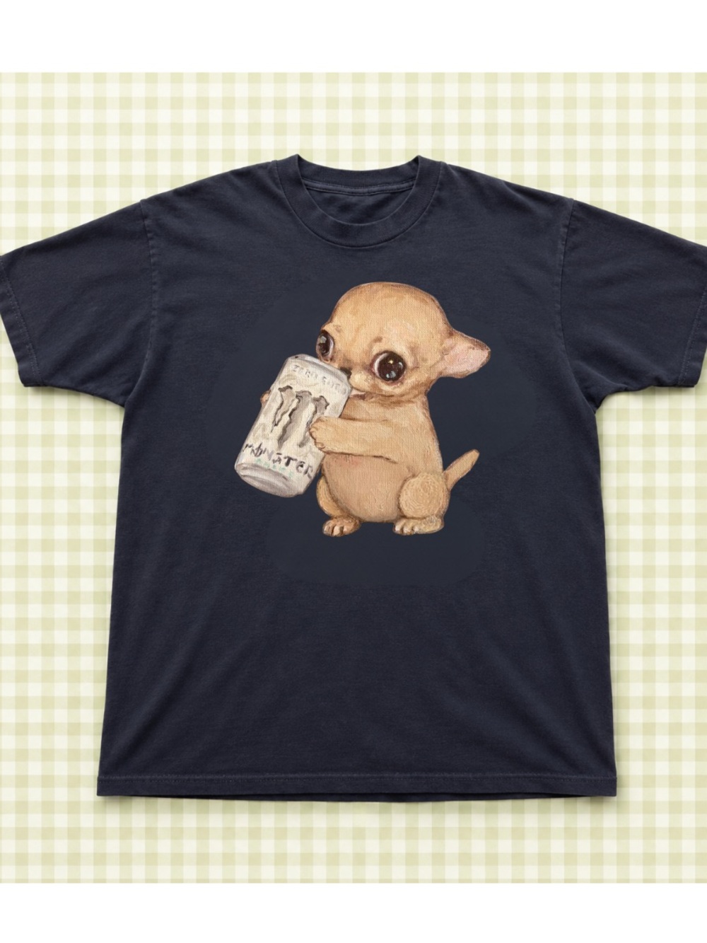 Gildan Black Cute Puppy Graphic T-Shirt, Dog holding a Can Tee, Classic Style